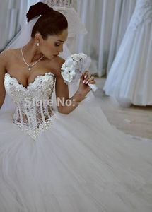 Abiti da sposa vintage couture bianchi Abiti da sposa Arabia Saudita Maniche ad aletta Con perline Paillettes Abiti da sposa in organza di pizzo taglie forti