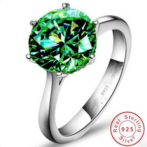 クラシックジュエリーリアル Soild 925 スターリングシルバーリングソリティア 3ct グリーン 5A ジルコン Cz 記念結婚指輪女性のための