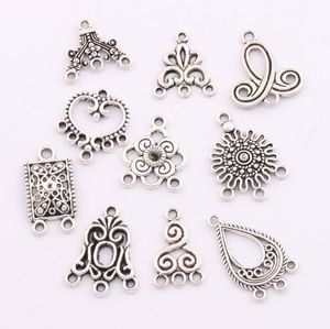 80 pçs / lote encantos Pingentes Brincos Conectores 10styles Tibetan Conector de Prata Artesanato DIY LM1 Jóias Findings Componentes