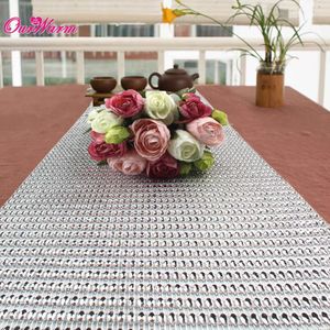 Whole-Diamond Mesh table runner Wedding Party Bling Decoration 50 rows 24cm silver Rhinestone Wrap Ribbon Roll Sparkle Crystal3082