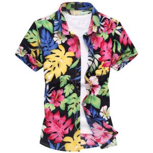 Partihandel-2016 Fashion Mens Short Sleeve Silk Hawaiian Shirt Plus Size M-6XL Summer Casual Floral T Shirts för män