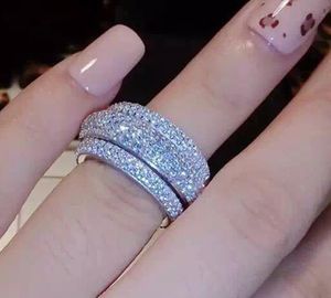 Ayar En Çok Satan Lüks Takı Seksi 925 Gümüş Beyaz Safir döşemek 7 Satır CZ Diamond Kadınlar Düğün Nişan Band Yüzük Seti Hediye