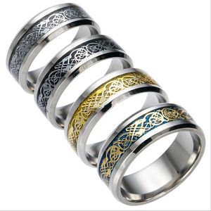Vintage Gold Dragon Design 316L Stainless Steel Ring Jewelry Cool Men Lord Wedding Band Male Ring for Lovers Large 5-13 Size