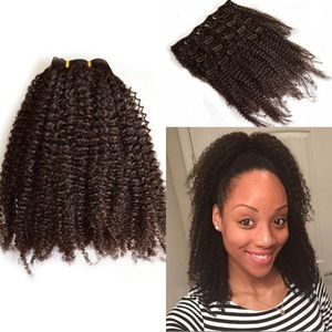 Afro kinky lockigt klipp i mänskliga hårförlängningar för svarta kvinnor malaysiska hår 7 st/set g-easy