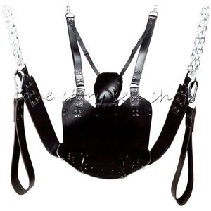 Wholesale-Leather Sex Love Swing black fetish heavy real leather adult swing sling Restraints d rings sex swing chair adult sex furnitures