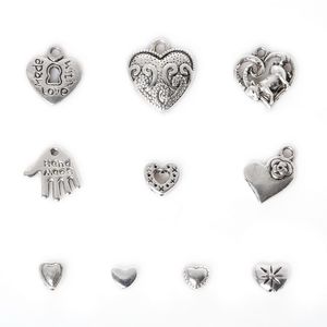 Gratis frakt Ny 2016 Ny 155 st Zinc Alloy Heart Pendants Charm Blandade Antika Silverpläterade Charm Metall Smycken Resultat för DIY Making