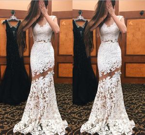 Mermaid Style Prom Dresses Jewel Sheer Neck With White Applique Evening Dresses Back Zipper Ruffle Custom Made Vestidos De Novia New Arrival