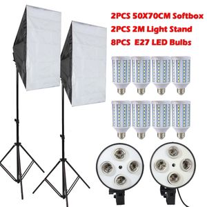 Freeshipping 8PCS-lampor E27 LED-lampor fotograferingsbelysningskit Bildutrustning + 2PCS SoftBox LightBox + Light Stand för Photo Studio Diffuser