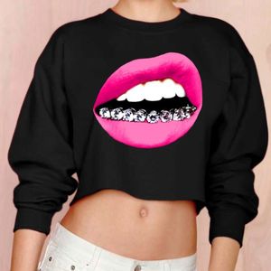 Hurtownie- kobiety z długim rękawem Bluzy Swetry Dressuit Odzieży Outerwear O Neck Duże Czerwone usta Usta 3D Diamentowe Zęby Drukuj Bluzy Uprawy