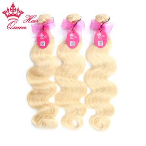Queen 100% Human Hair #613 bleach Blond Color 3pcs/lot 12"-28" Body Wave European Hair Weave Extensions DHL Free