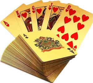 Hot Durable Waterproof Plastic Playing Poker Cards 24K Gold Foil Plated Playing Cards Poker Table Games Christmas Gifts US Dollar Euro Style