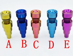 Anodized colorful 6 IN 1 domeless Titanium Nail 10mm&14mm&19mm Gr2 titanium nails with male and female joint with removable bowl