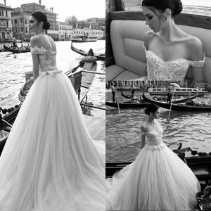 Vintage Inbal dror Lace Wedding Dresses Off Shoulder Appliques Beads Bridal Ball Gowns Floor Length Custom Made Wedding Gown