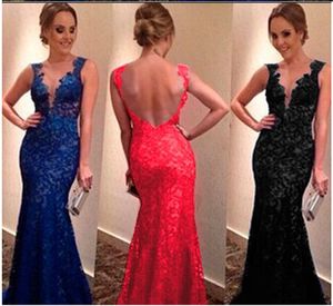 Evening Dress V-Neck Long Sleeve Backless High Quality Custom Made Mermaid Royal Blue Lace Formal Floor Length Sexy Fashion Long Prom Gowns