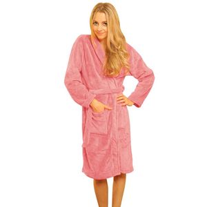 Partihandel- Nya kvinnor Höst- och vinterflanellpyjamas Coral Fleece Long Night-Robe Sleepwear Shawl Collar Bathrobe Spa Robes