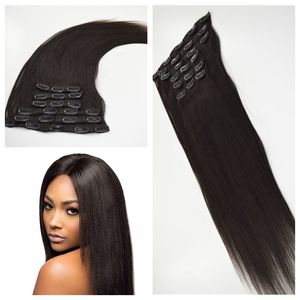 7pcs Brazilian yaki straight Clip In Hair Extensions Human Hair Natural color 1b# Hair Extensions 120g G-EASY