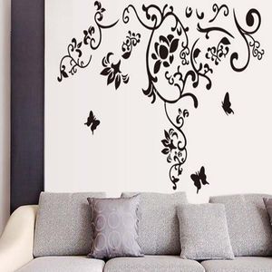 Hot Living room TV background bedroom romantic fashionable removable Art Butterfly vine flower wall stickers free shipping