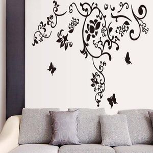 Quarto Living Sala TV Fundo Quarto Romântico Moda Removível Arte Borboleta Videira Flor Adesivos Frete Grátis