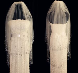 New 2 Tiers White Ivory Wedding Veils Fingertip Length Bridal Veil Crystal Comb