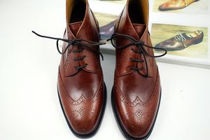 Erkek botları Özel el yapımı ayakkabı Hakiki Dana Deri Wingtip brogue Yuvarlak Ayak tasarım moda çizmeler Renk Kahverengi HD B023