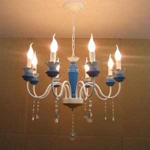 European 21" Blue Painted Iron Lamp Body Living Room Chandeliers Dining Room Chandelier Restaurant Chain Pendant Lamp Fixtures