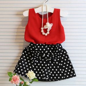 Nuovi bambini Dot abiti bambine chiffon top + Dot Bow Short Skirt 2pcs / figli insieme del vestito estate