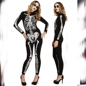 Klassisk Halloween Party Ghost Skelett Cosplay Kostym Kvinnor Svart Långärmad Jumpsuit Zombie Corpse Skrämmande kläder