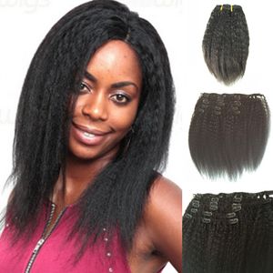 Brazilian virgin hair kinky straight clip in human hair extension 7PCS/SET 120g clip in extensions kinky straight hair weaves