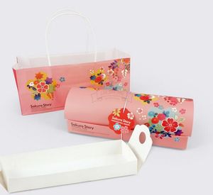 New 21.5x9x7cm moon cake box set, Chiffon Cake box, biscuit boxes 50set/lot Janpan red flowers chocolate boxes Free Shipping