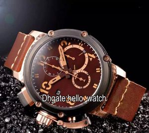 High Quality Big Size Limited Edition B&B U51 U-51 Brown Dial Rose Gold Two Tone Quartz Chronograph Mens Watch Leather Strap Watches