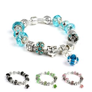Sommarstil Kristall Charms Armband Bangles Silver Plated European Authentic Beads Chain Armband för kvinnor Original DIY smycken