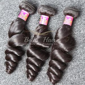 Natural Black Color Human Hair Weave 3 sztuk / partia Indian Hair Extension Faliste Luźne Wave Darmowa Wysyłka Bella Hair