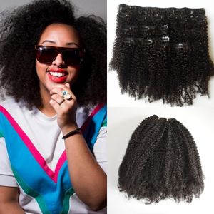 7Pcs/Set Afro Kinky Curly Human Hair Extension Cheap 120g/lot Peruvian Virgin Clip In Hair Extension G-EASY