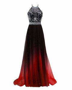 Sexy Halter Backless A linha de cristal vestidos de baile com lantejoulas chiffon plus size noite formal vestido de festa bp10