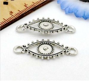 100Pcs Silver Plated Evil Eye Connectors Pendant Charms For Jewelry Making Findings 29x12mm