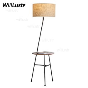 Moderne Lynn-Stehlampe mit rundem Tisch aus massivem Eichenholz, nordischem Stoffschirm, Sofaseite, Nachttisch, Stehleuchte, Foyer, Wohnzimmer, Designlampe