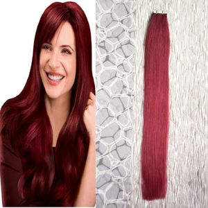 #99J Rotwein 8a brasilianisches reines Haar, Klebeband in Haarverlängerungen, Remy, 20 Stück, 50 g, selbstklebendes Klebeband, Hautschuss-Haarverlängerungen