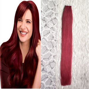 # 99J vinho tinto 8a fita de cabelo virgem brasileira em extensões de cabelo remy 20 pcs 50g fita adesiva pele de trama de pele de pele