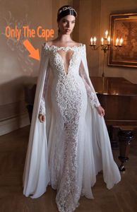 2017 White Chiffon Long Bridal Cape Lace Applique Bridal Cloak Bridal Prom Party Wrap Wedding For Events Bridal Accessory Custom M195i