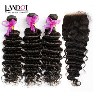 Peruano Malásio Indiano Camboja Brasileiro De Profundo Virgem Cabelo 3 Pacotes Com Top Lace Feches Profundamente Curly Mink Remy Human Weaves