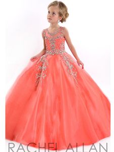十代の女の子のページェントのドレスのための服のためのドレス王女レイチェルアランジュエルクリスタルビーズホワイトコーラルキッズ花誕生日ガウンHY00732