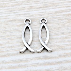 500pcs Ancient silver zinc alloy Jesus Fish Charms Pendants For Jewelry Making Bracelet Necklace DIY Accessories 8.5x15.5mm A-104