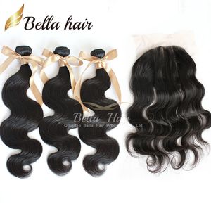 4 teile/los 4x4 3 Teil Spitze Verschluss Mit Bündel Haar 3PCS Brasilianische Haar Extensions Körper Welle Schuss BellaHair