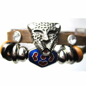 12 pçs lote frete grátis venda quente cidade menino moda pulseira retro liga leopard cabeça cloisonne cor multicamadas tricô homens braceletyc2035