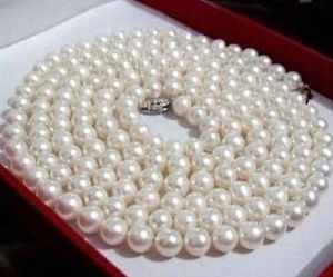9-10mm Natural White Pearl Necklace 22inch 925 Silver Clasp