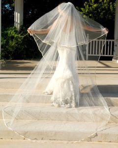 Hot Saling Satin Edge Two Layers With Comb Lvory White Wedding Veil Cathedral Bridal Veils 3M Length