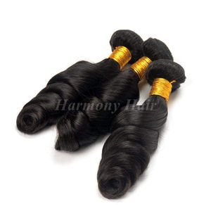 バンドル3pcs/lot 100g/pcs未加工の人間の織りペルーのゆるい波の髪の横糸自然黒