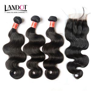4 Bundles Lot Virgin Brazilian Body Wave Hair Weave With Top Lace Closure Unprocessed Malaysian Peruvian Indian Remy Human Hair Closures