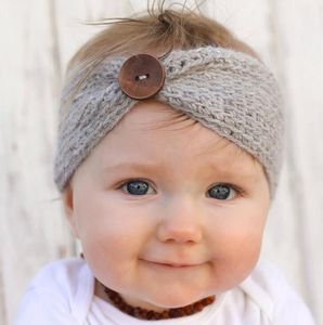2017 Baby Fashion Buttons Headband Handmade Crochet Knitted Hairband Autumn Winter Headwrap For Baby