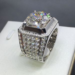 El yapımı Takı Erkekler Moda Beyaz Altın Yüzük Dolgulu yuvarlak kesim 4ct Diamonique 5A Cz Nişan düğün band yüzük erkekler için bijoux